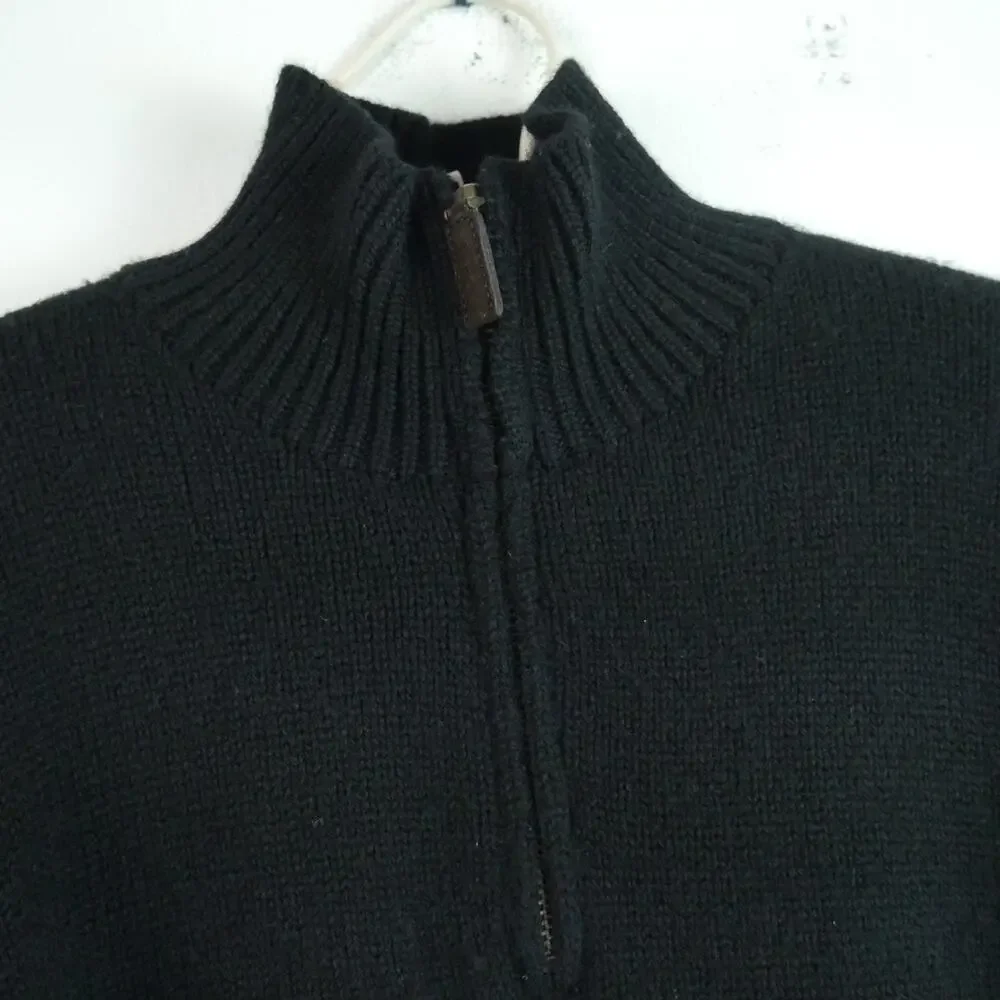 Vintage Polo Ralph Lauren Men's Medium 1/4 Zip Mockneck Wool‎ Sweater 90s Black